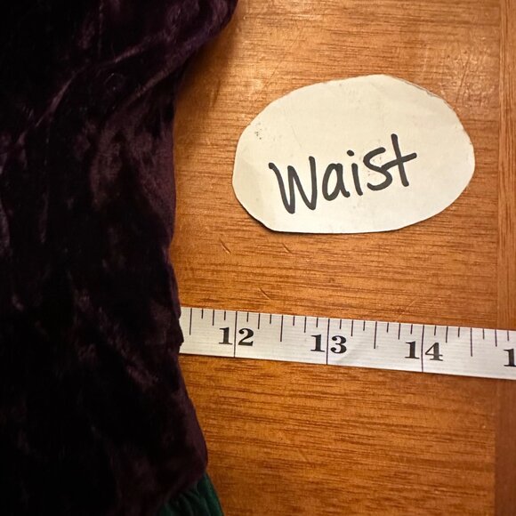 Vintage Emerald Green & Burgundy Velvet Puff Sleeve Dress Bow Detail Crinkle - Picture 8 of 10